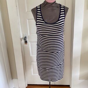 Design History Sleeveless Navy Blue Striped Stretch Knit Dress Medium